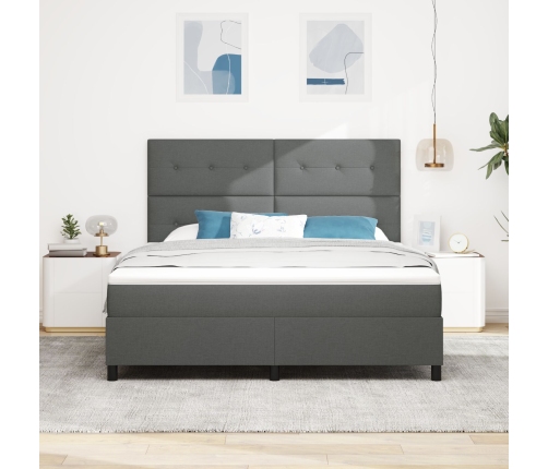 Cama de Caja de Resortes  Gris Oscuro Super King Tela