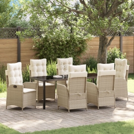 Juego de Comedor de Jardín de 7 Piezas con Cojines Beige Ratán Poli