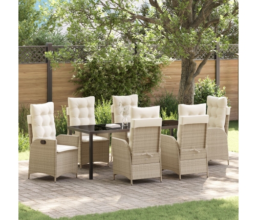 Juego de Comedor de Jardín de 7 Piezas con Cojines Beige Ratán Poli