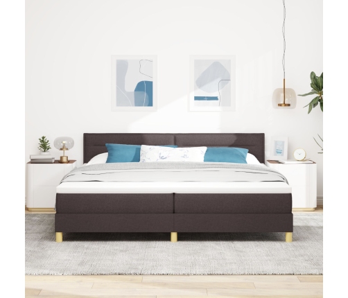 Cama con Box Spring  con Colchón Marrón Oscuro 200x200 cm Tela