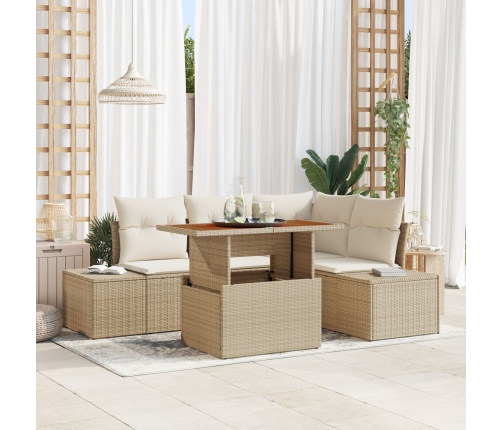 Conjunto de Comedor de Jardín de 5 Piezas con Cojines Beige Ratán Poliéster Acacia