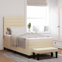 Cama de Somier  con Colchón y Banco Crema 100x200 cm Tela