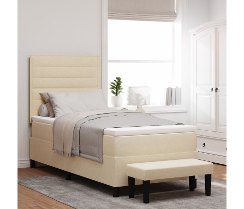 Cama de Somier  con Colchón y Banco Crema 100x200 cm Tela