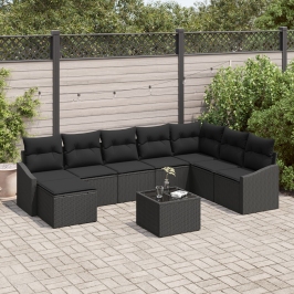 Conjunto de Comedor de Jardín de 9 Piezas con Cojines Beige Ratán