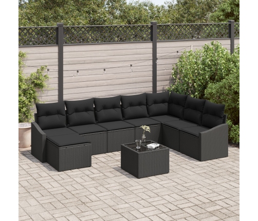 Conjunto de Comedor de Jardín de 9 Piezas con Cojines Beige Ratán