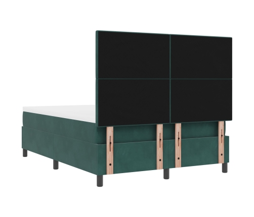 Cama Box Spring  con Colchón Verde Oscuro 160x200 cm Terciopelo