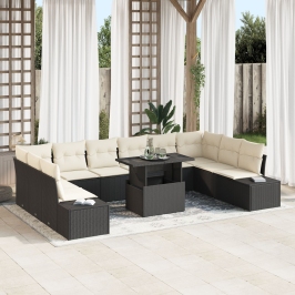 Set de Sofás de Jardín  11 Piezas Cojines crema, marco negro