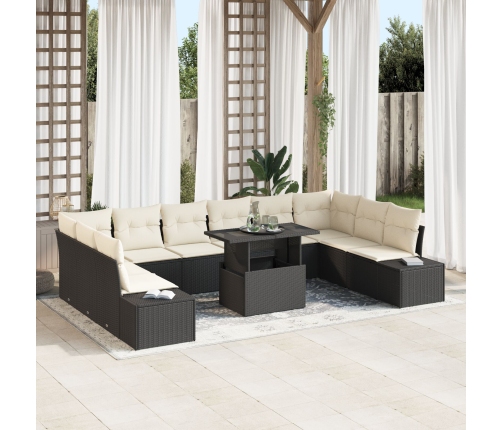 Set de Sofás de Jardín  11 Piezas Cojines crema, marco negro