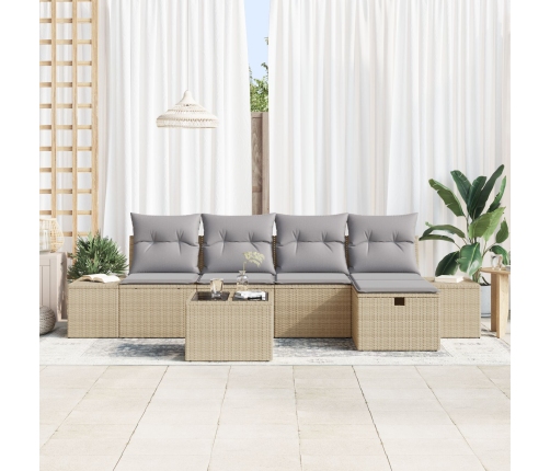 Conjunto de Sofá de Jardín  de 6 Piezas con Cojines Beige Poliratán