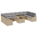 Set de sofá de jardín de 11 piezas con cojines de ratán poli beige