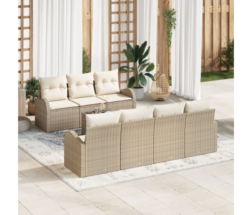 Conjunto de Sofás de Jardín  de 8 Piezas con Cojines Beige de Ratán Poliéster