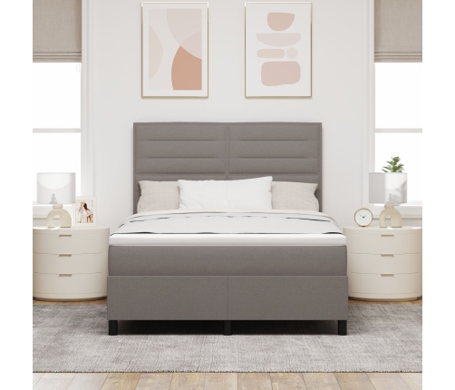 Cama con Box Spring  y colchón taupe 140x190 cm tela