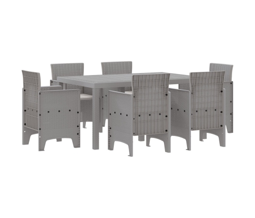 Conjunto de Comedor de 7 Piezas para Jardín con Cojines Gris Polirratán