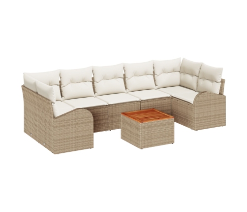 Set de Sofá de Jardín de 8 Piezas con Cojines Beige Poliratán