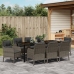 Conjunto de Comedor Jardín  de 9 Piezas con Cojines Gris Ratán Poliéster