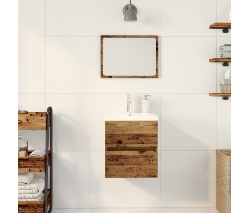 Gabinete de lavabo  con lavabo integrado Madera negra madera compuesta, Gabinete de lavabo  Madera vieja 41x38,5x45 cm Madera compuesta