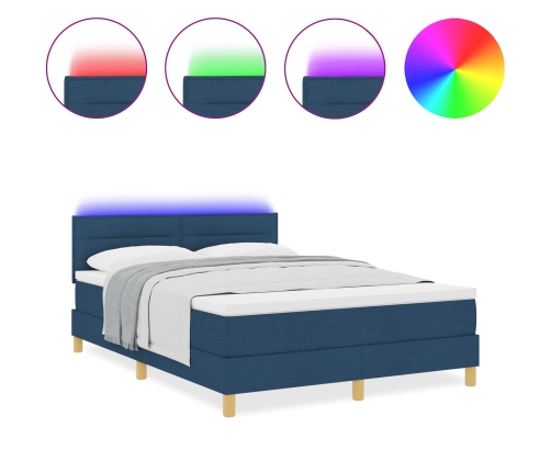 Cama Box Spring con Colchón & LED Azul 140x190 cm Tela