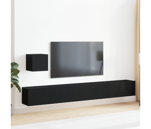Conjunto de Mueble de TV de 4 Piezas  en Roble Negro de Madera Ingenerada