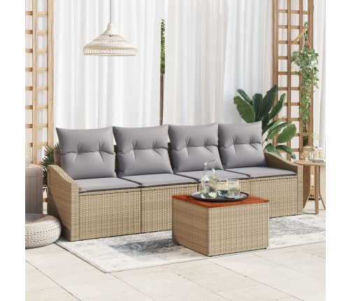 Juego de Sofá de Jardín de 5 Piezas con Cojines Beige Poliratán Acacia