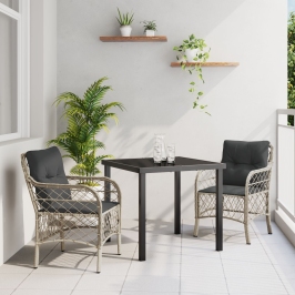 Set de Comedor de Jardín de 3 Piezas con Cojines Ratán Poliéster Gris Claro