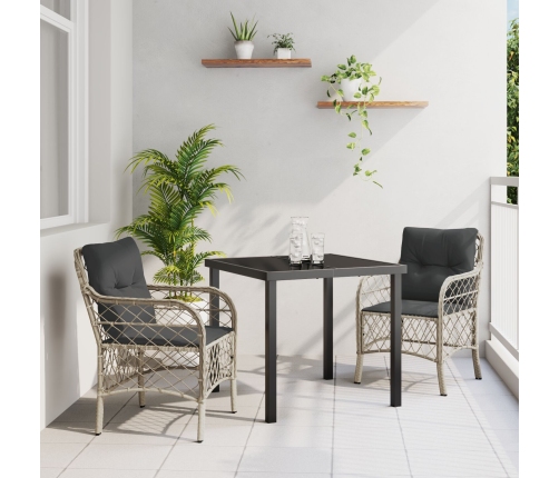 Set de Comedor de Jardín de 3 Piezas con Cojines Ratán Poliéster Gris Claro