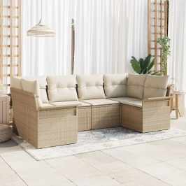 Juego de Sofá de Jardín de 6 Piezas con Cojines Beige Poliratán