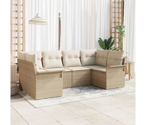 Juego de Sofá de Jardín de 6 Piezas con Cojines Beige Poliratán