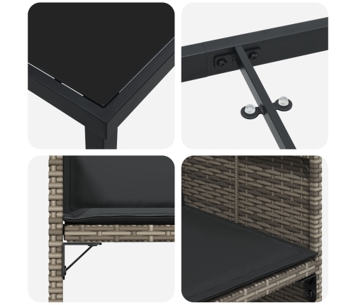 Set de Comedor de Jardín  de 5 Piezas con Cojines Gris Ratán Poliéster