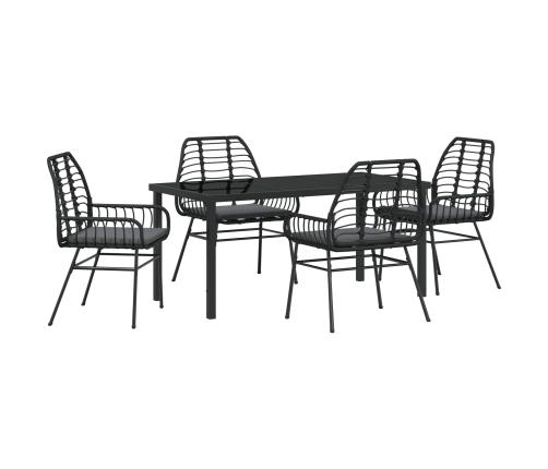 Juego de Comedor de Jardín  de 5 Piezas con Cojines Negro Poliratán