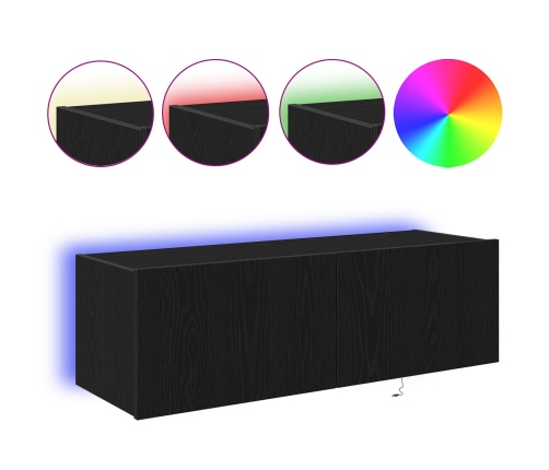 Cabinet de pared para TV  con luces LED Negro Roble 100x35x31 cm