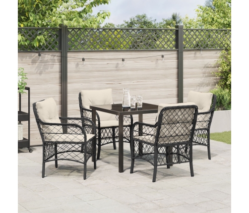 Conjunto de Comedor de Jardín de 5 Piezas con Cojines Negro Ratán Sintético