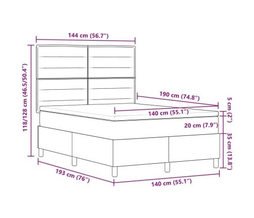 Cama con Box Spring  con Colchón Gris Claro 140x190 cm Tela
