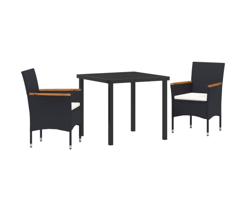 Juego de comedor de jardín de 3 piezas  en poliratán negro