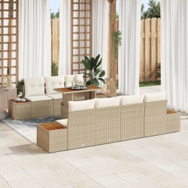 Conjunto de Sofás de Jardín  8 Piezas Beige y Blanco