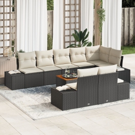 Conjunto de Sofá de Jardín de 9 Piezas con Cojines Negro Poliratán Acacia