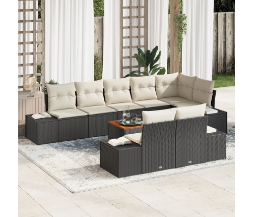 Conjunto de Sofá de Jardín de 9 Piezas con Cojines Negro Poliratán Acacia
