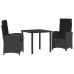 Set de Comedor de Jardín de 3 Piezas con Cojines Negro Poliratán