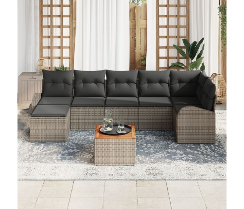 Conjunto de Sofás de Jardín de 8 Piezas con Cojines Gris Poliratán Acacia