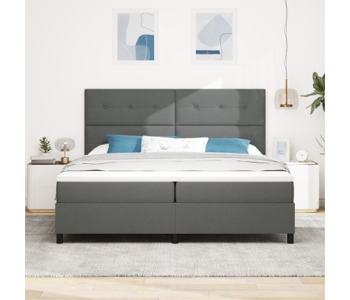 Cama con base y colchón gris oscuro 200x200 cm de tela