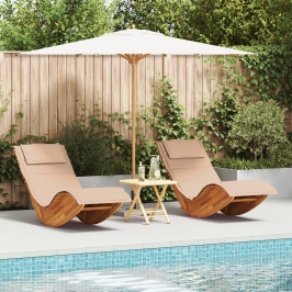 Tumbona de sol Set de 2 Beige Madera y tela tapizada Grande