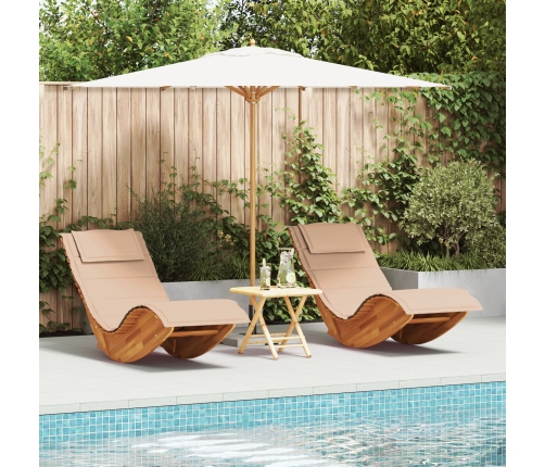 Tumbona de sol Set de 2 Beige Madera y tela tapizada Grande