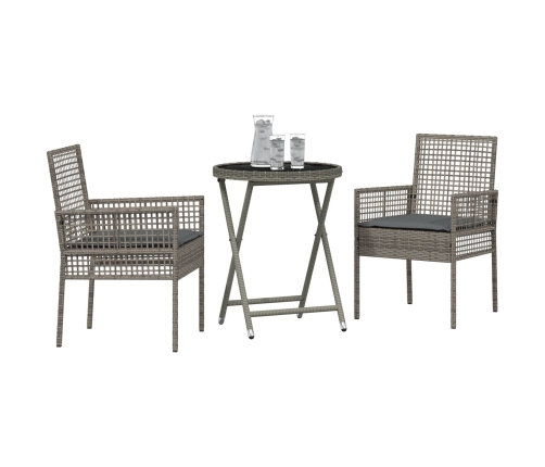 Conjunto de Bistro de Jardín de 3 Piezas con Cojines Gris de Poliratán