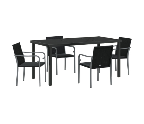 Juego de comedor de jardín de 5 piezas  con cojines de ratán negro