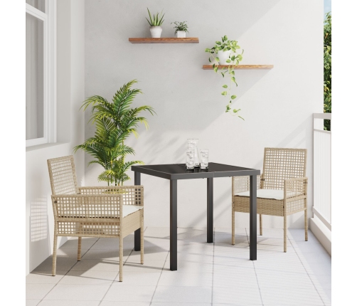sillas de jardín  2 pcs con cojines beige de ratán