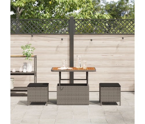 Conjunto de Comedor de Jardín de 3 Piezas con Cojines Gris en Poliratán y Acacia