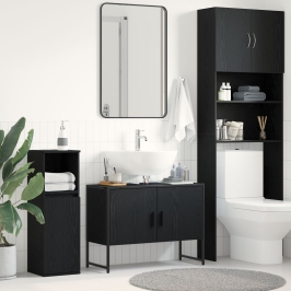 Armario de Lavabo de Baño  Roble Negro 80x33x60 cm Madera Contrachapada