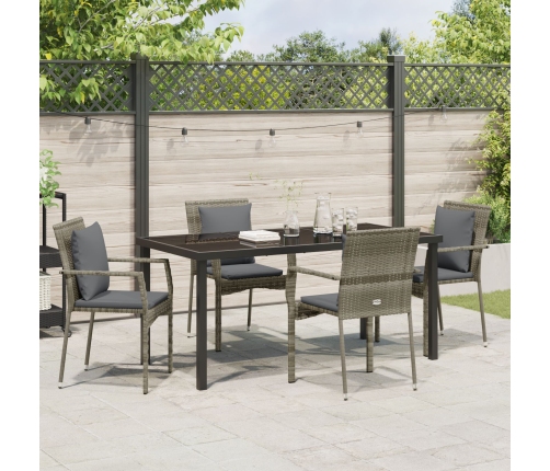 Juego de Comedor de Jardín  de 5 piezas con cojines Gris Polirratán