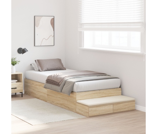 Cama con almacenamiento  Roble Sonoma Madera sólida, Madera compuesta