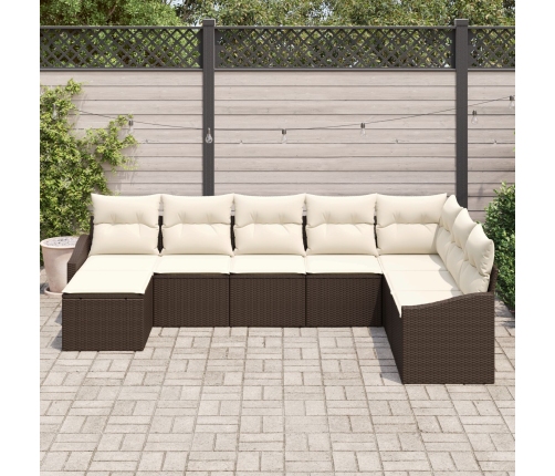 Conjunto de Comedor de Jardín de 8 Piezas con Cojines Marrón Poliratán