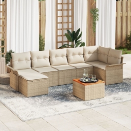 Juego de Sofás de Jardín de 8 Piezas con Cojines Beige Ratán Sintético Acacia